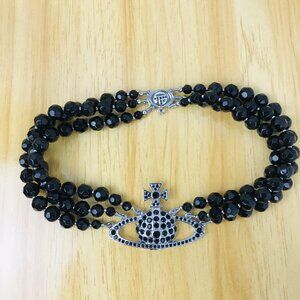 NEW Vivienne Westwood Three Row Pearl Bas Relief Choker in Black